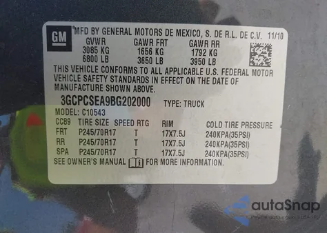 2011 Chevrolet Silverado 1500 Lt z USA, uszkodzony, nr VIN 3GCPCSEA9BG202000